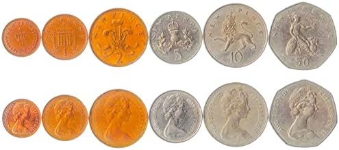 6 מטבעות מבריטניה | אוסף סט מטבעות בריטי 1/2 1 2 5 10 50 פנס חדש | מופץ 1968-1981 | אליזבת השנייה | אריה | פורטקוליס | בריטניה